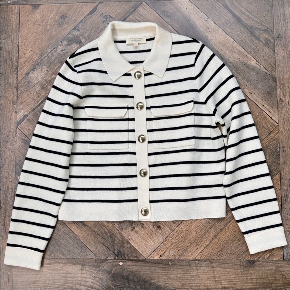 Sezane Betty Cardigan in Ecru Navy Stripe size small - Picture 5 of 5